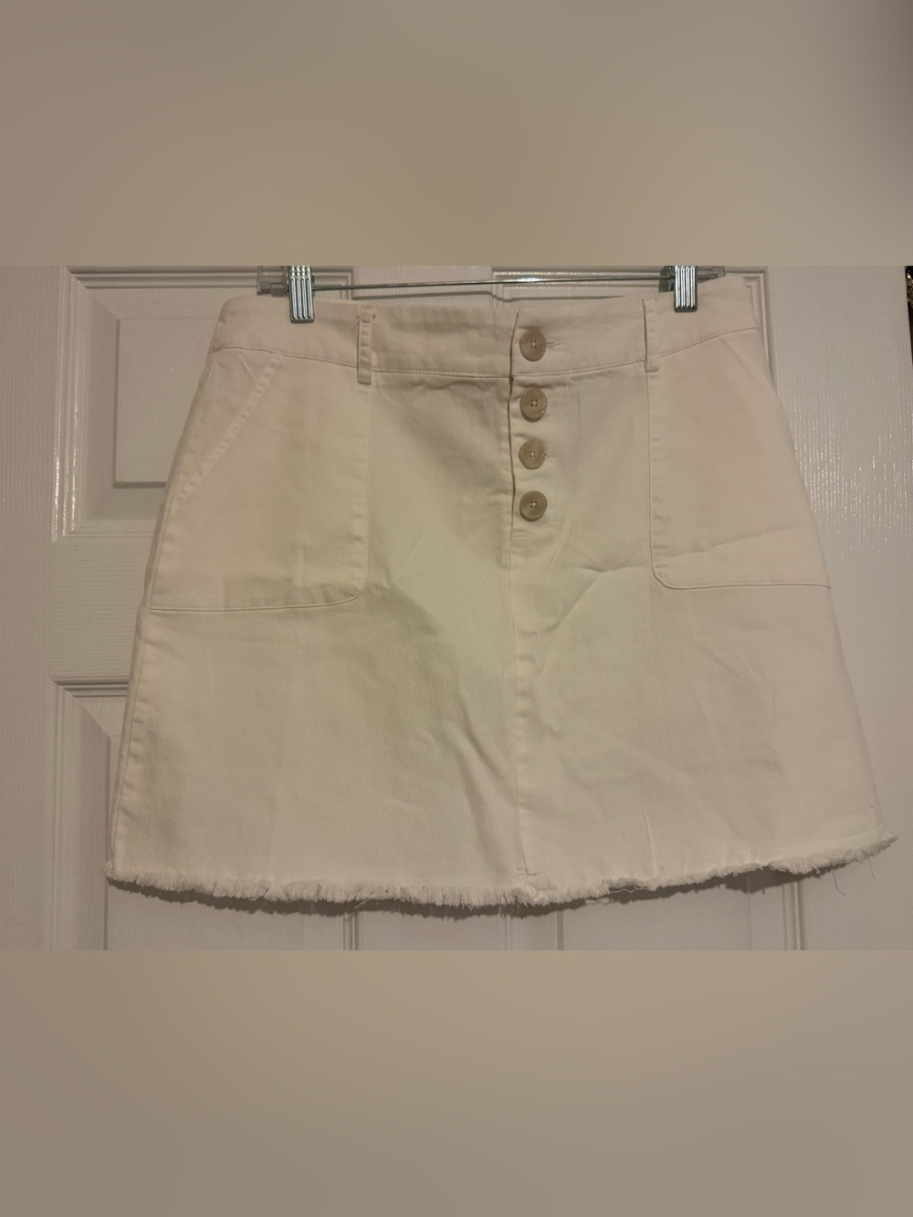 Umgee Cream Button-Front Mini Skirt